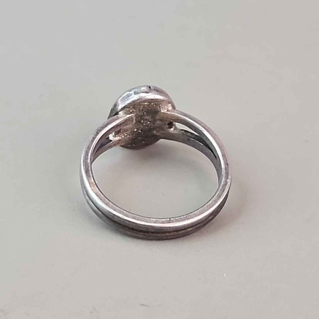 Stone Ring Sterling Silver Handmade Signed Crescent Moon Small 5