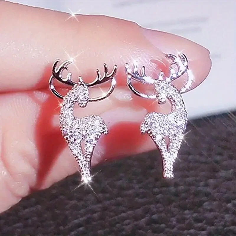 Elegant Deer Shaped Stud Earrings With Synthetic Zircon Christmas New Year’s