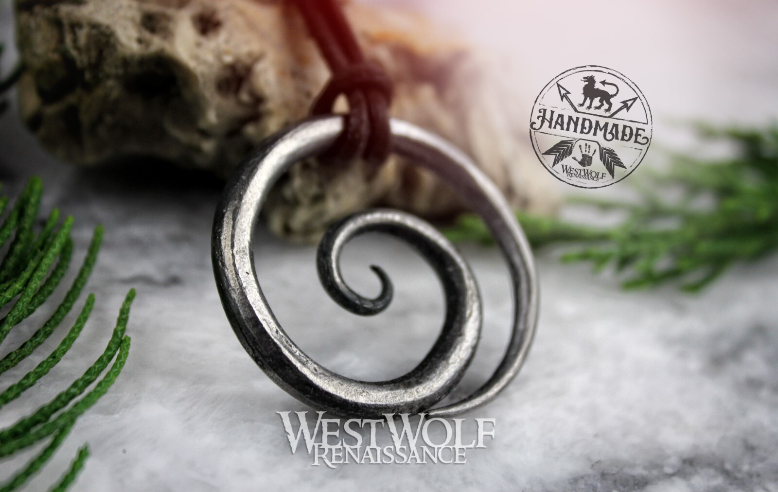 Celtic Spiral Pendant – Hand-Forged Iron – Viking/Norse/Medieval/Adjustable Cord