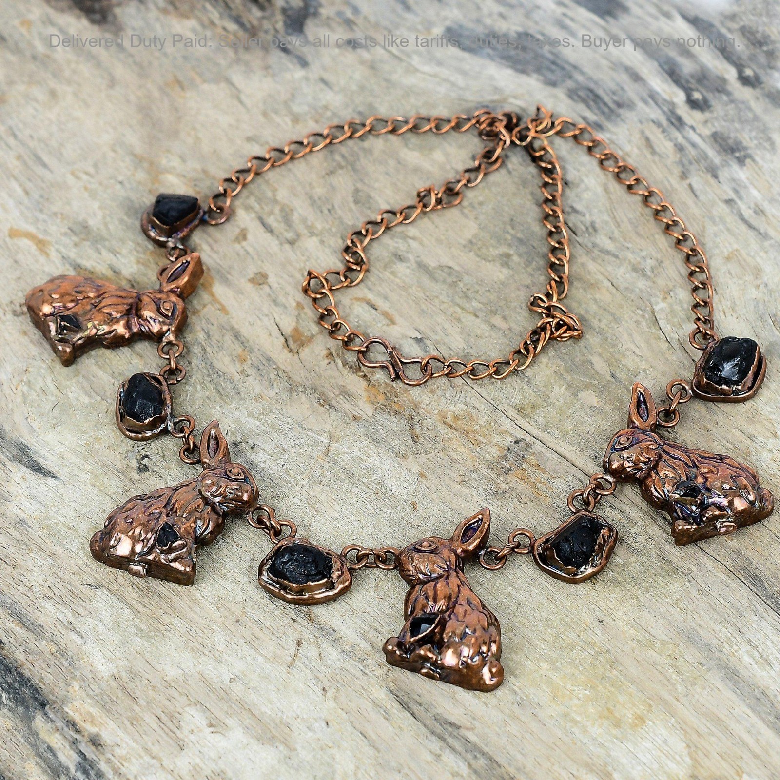 Pentagon Natural Black Tourmaline Rough Bezel Chain Wife Necklace Jewelry Copper
