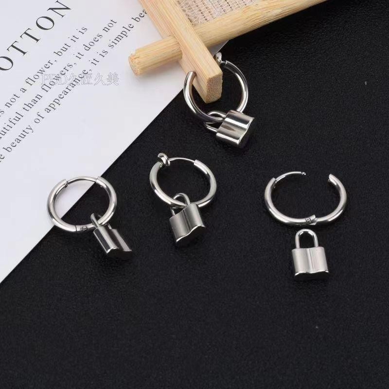 Hip Hop Punk Unisex Small Padlock Earrings, Fade-Resistant Hoops Cool Style