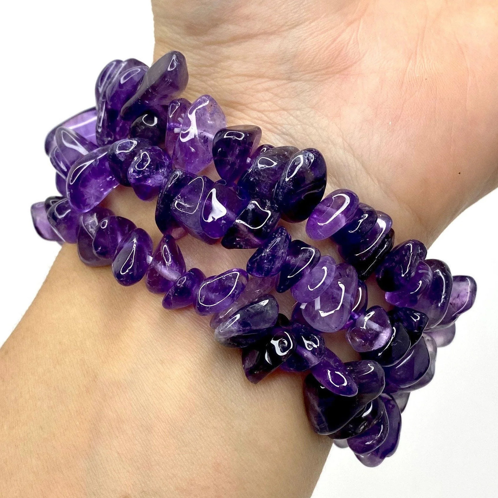 Amethyst Crystal Chip Bracelet: Calming Gemstone Stretch Bracelet