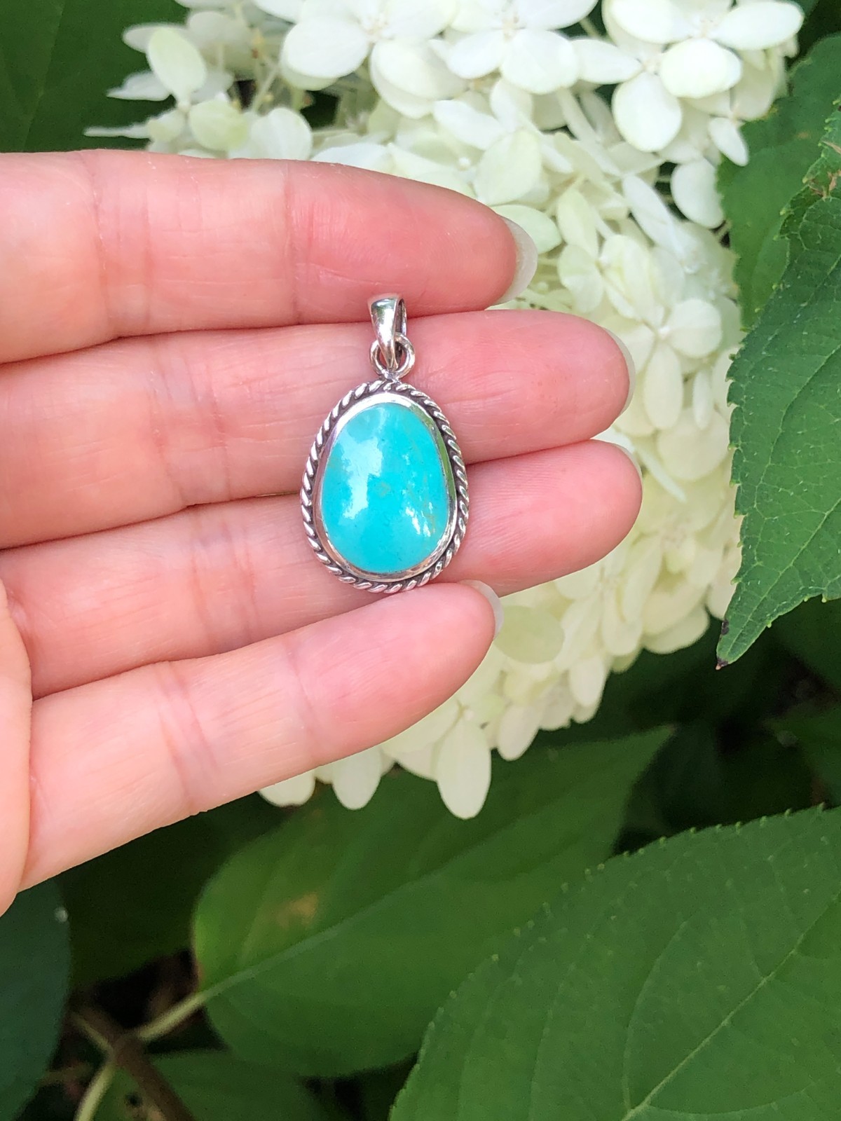 925 Sterling Silver Oblong Turquoise Twisted Rope Pendant Women 20mm(0.79″)/29mm