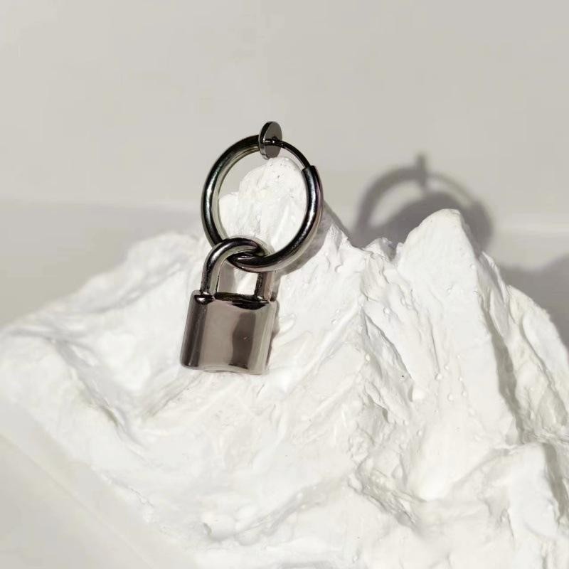 Hip Hop Punk Unisex Small Padlock Earrings, Fade-Resistant Hoops Cool Style