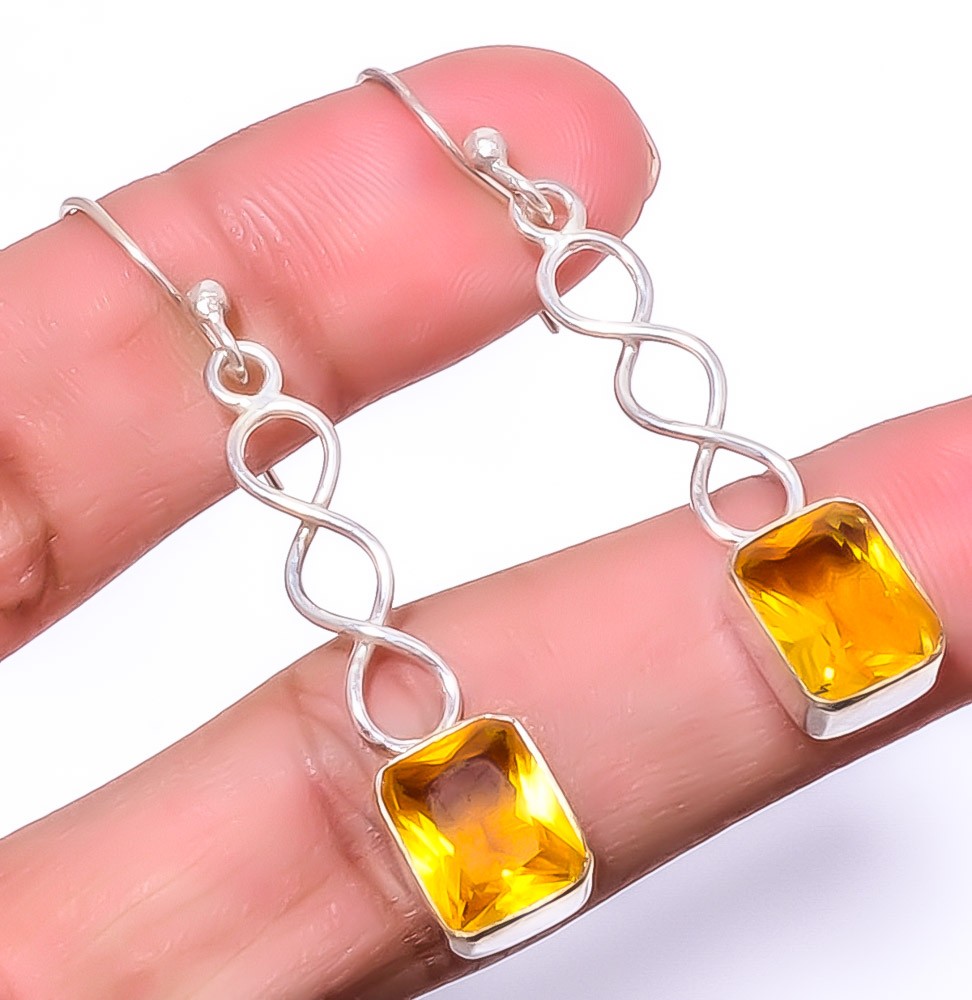 Citrine Gemstone 925 Silver Plated Spiral Earring 1.79″ T48