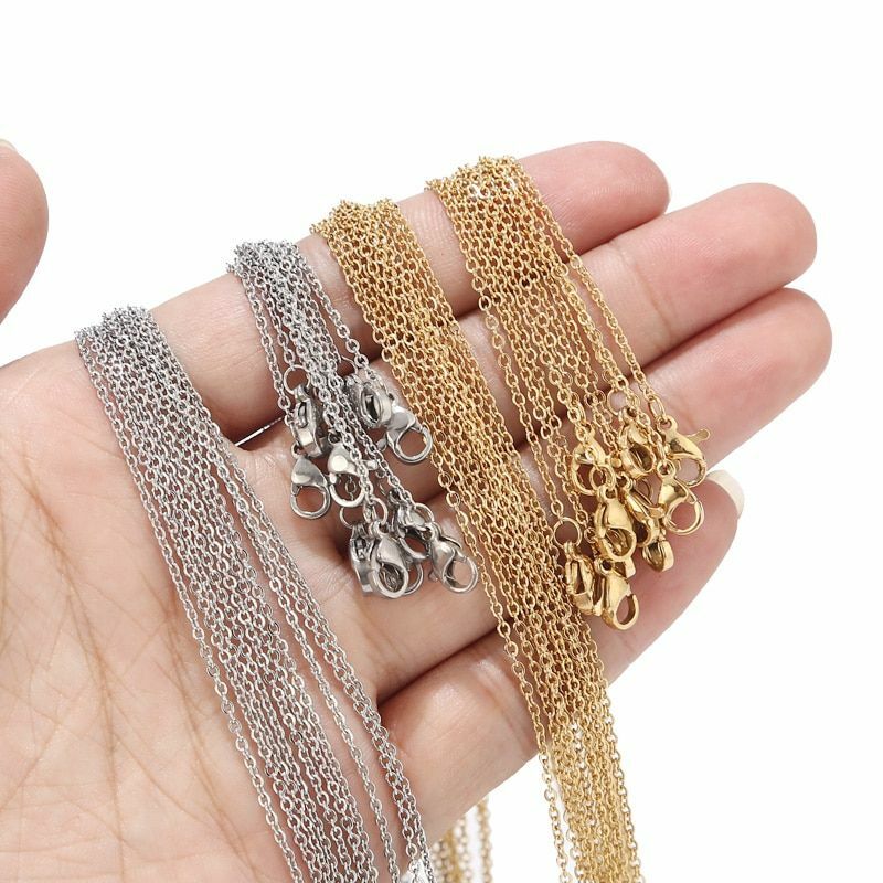 10pcs 45cm+5cm Stainless Steel Gold Color Chain Necklace Fashion Accessories