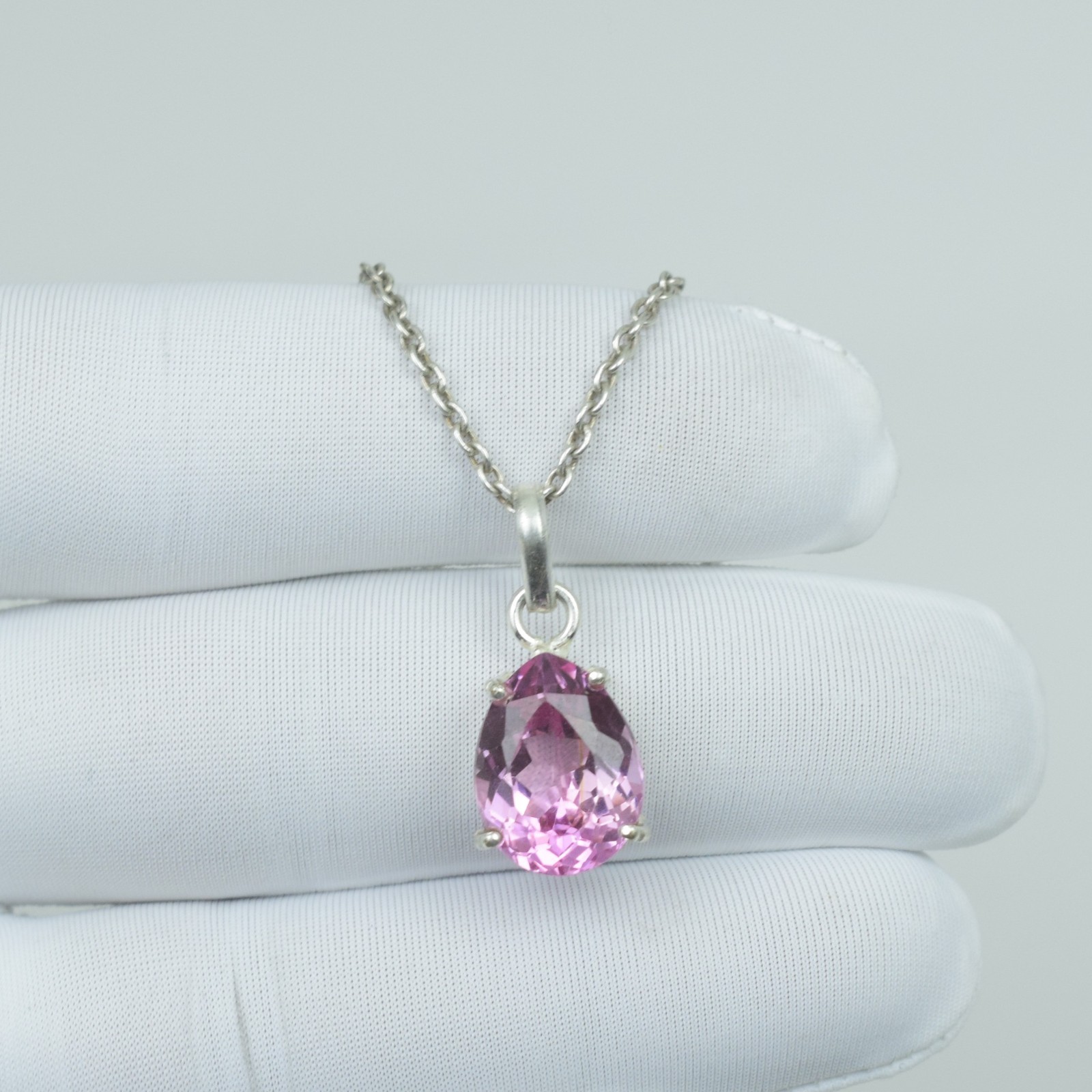 15Cts February Gift Pink Kunzite Necklace, 925 Sterling Silver Kunzite Jewelry.