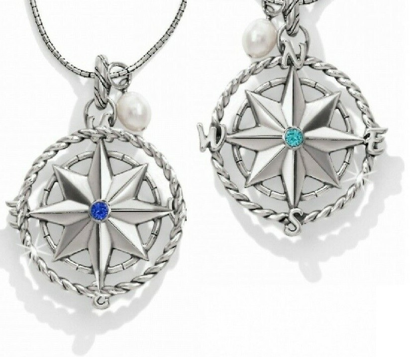 NWT Brighton INDIGO BEACH COMPASS Reversible Convertible Silver Necklace MSRP$82