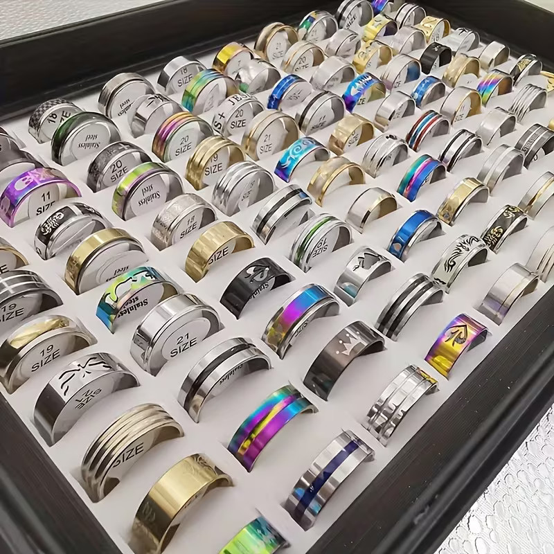 New Size 10 Stainless Steel Rings (4) Unisex Men Women Holiday Gift