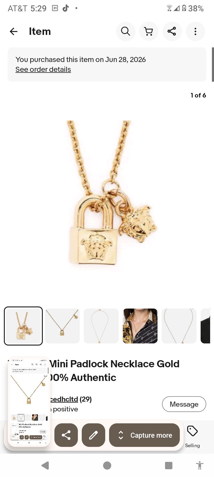 Versace Mini Padlock Necklace Gold Plated 100% Authentic