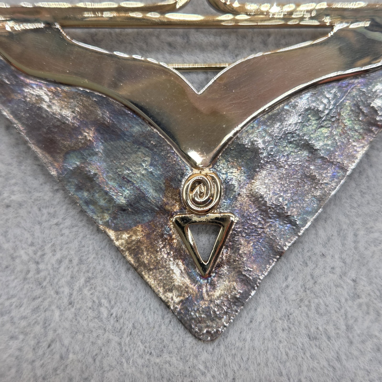 Vintage Sterling Silver & Other Metal Amethyst Stone Triangle Shape Brooch