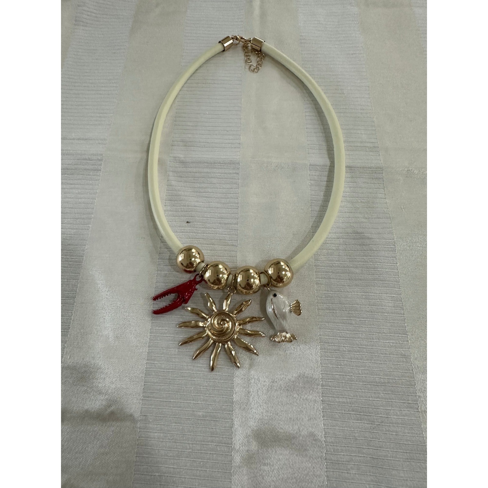 Unbranded Nautical Charm Statement Necklace Sun Lobster Fish Gold Tone Cream