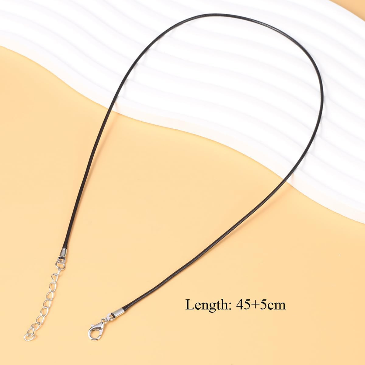 100Pcs Black PU Leather Cord Wax Rope Chain Necklace 45Cm+5Cm Stainless Steel Ch