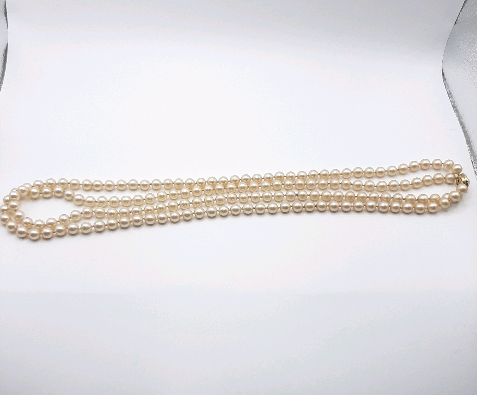 Crown Trifari Vintage MCM Multistrand Faux Ivory Pearl Necklace Cabochon Clasp
