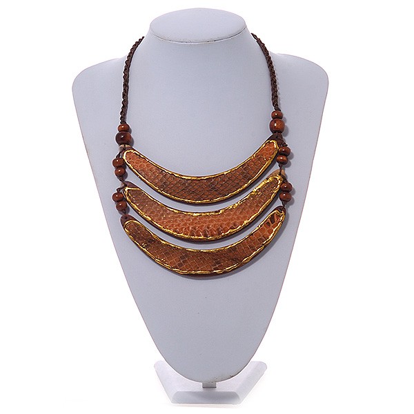 Tribal Layered Wooden Bar with Snake Print Leather Detailing Cotton Cord