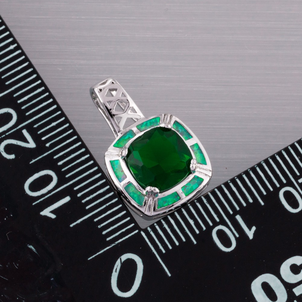 8×8 Simulated Emerald Green Fire Opal Silver Filled Jewelry Necklace Pendant