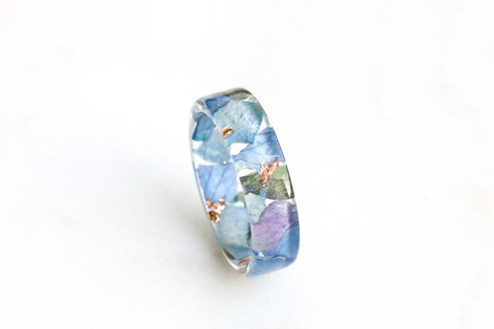 Hydrangea Ring With Real Blue Purple Petals, Nature Inspired Resin Ring