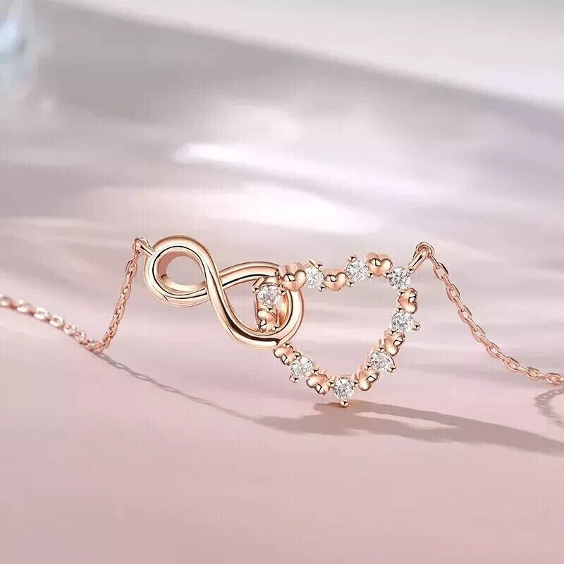 Infinity Heart Pendant In 14K Rose Gold Plated 1Ct Round Cut Simulated Diamond
