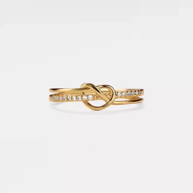 1.5Ct Round Simulated Women Heart Band Knot Ring 14k Yellow Gold Plated