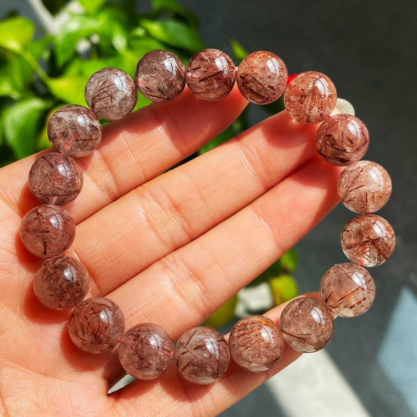 11.3mm Natural Red Rutilated Quartz Crystal Beads Bracelet 2917