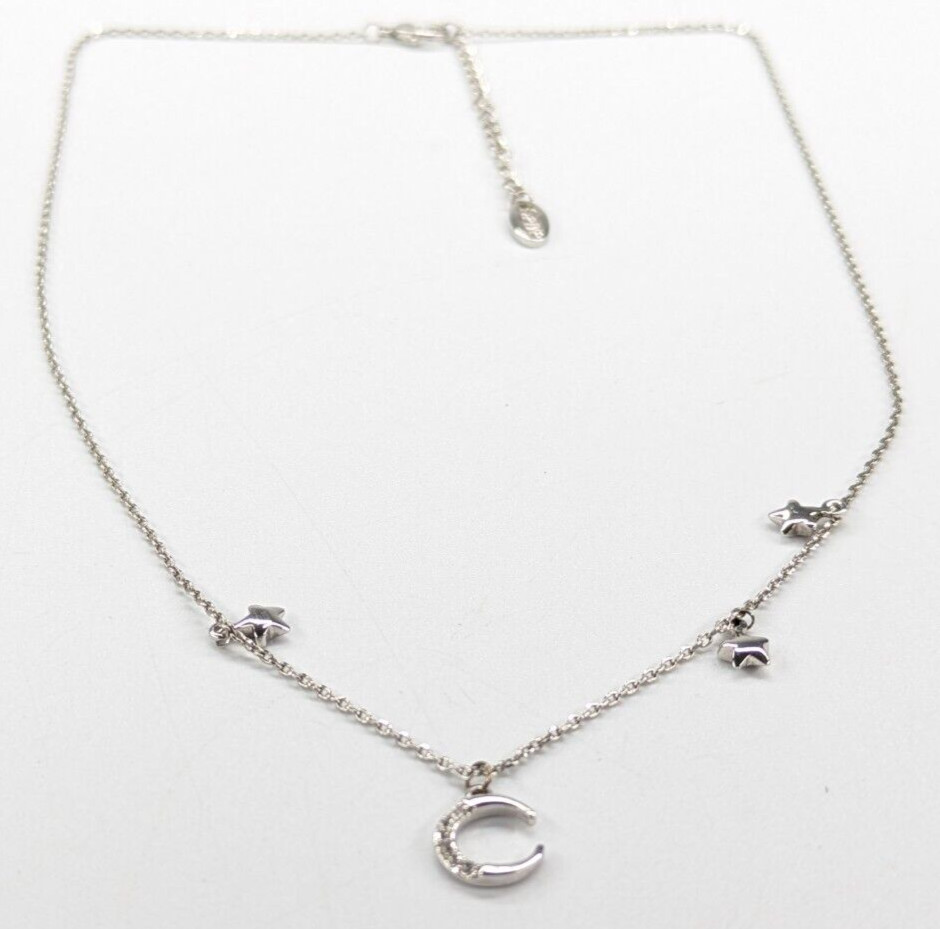 Saiya Signed Crescent Moon Stars Rhinestone Celestial Pendant Stars Necklace 18″