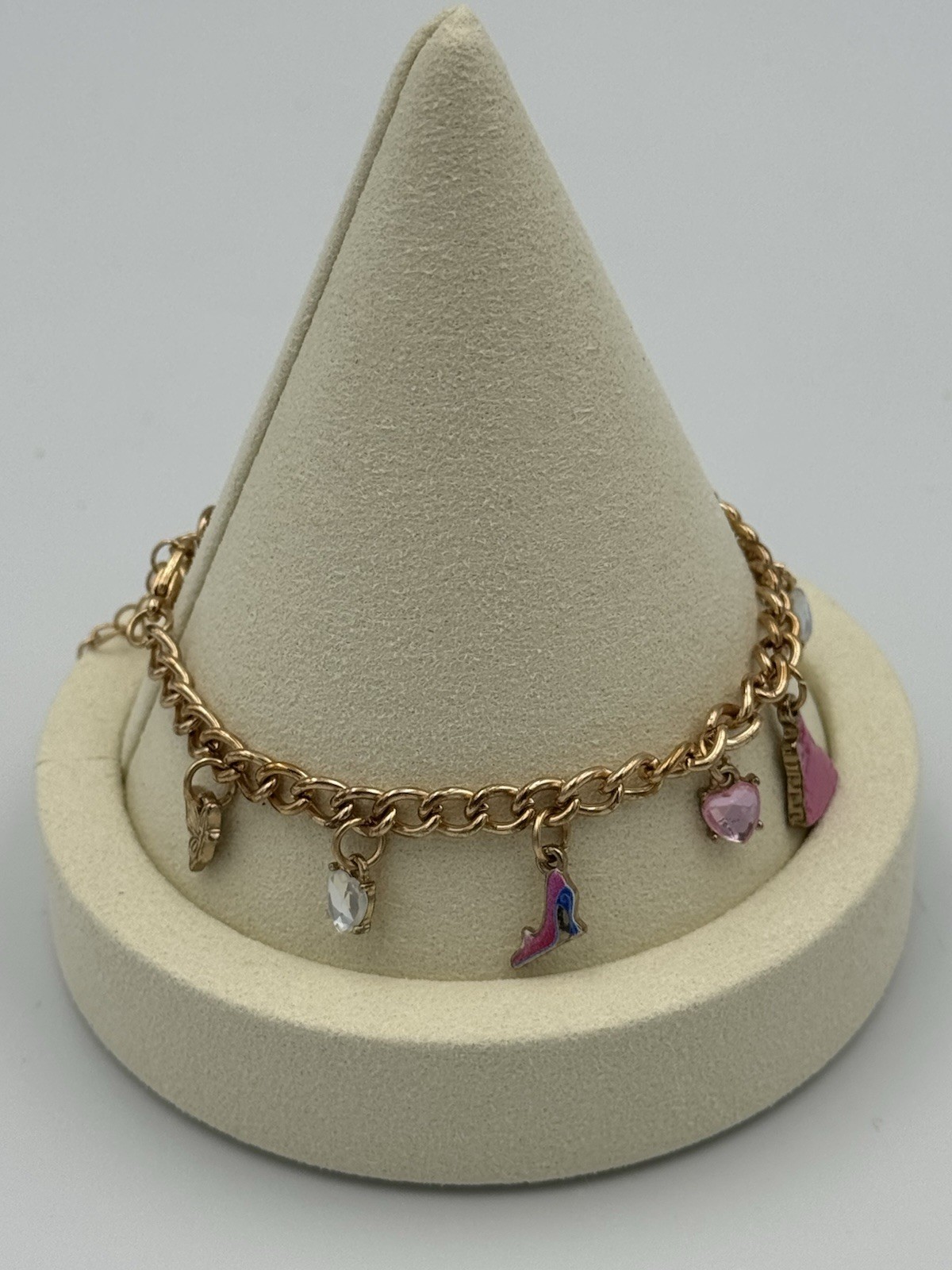 Wicked Glinda Charm Bracelet Claire’s Ariana Grande Pink Shoe Dress Heart Rare