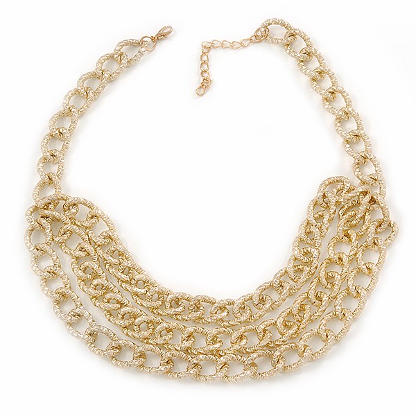 Gold Tone Layered Textured Curb Link Necklace – 42cm L/ 5cm Ext