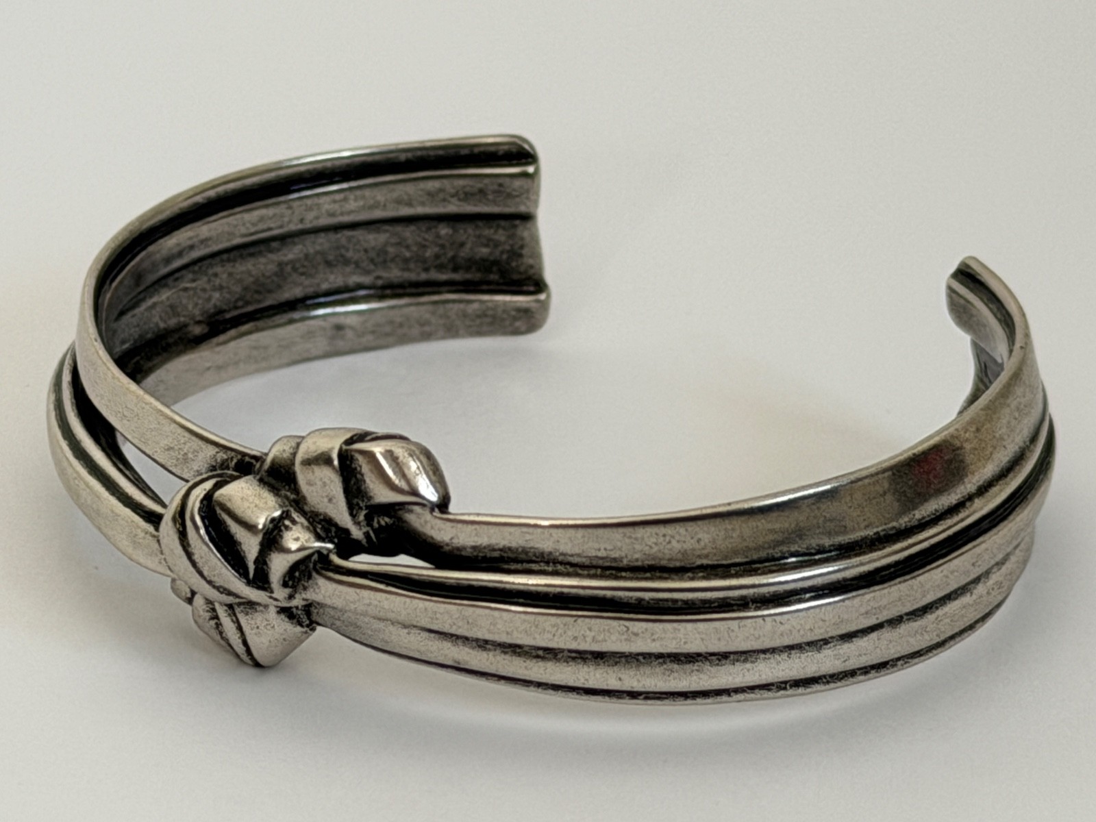 NWT Saint Laurent YSL Triple Knotted Antique Silver Brass Cuff Bracelet L $895