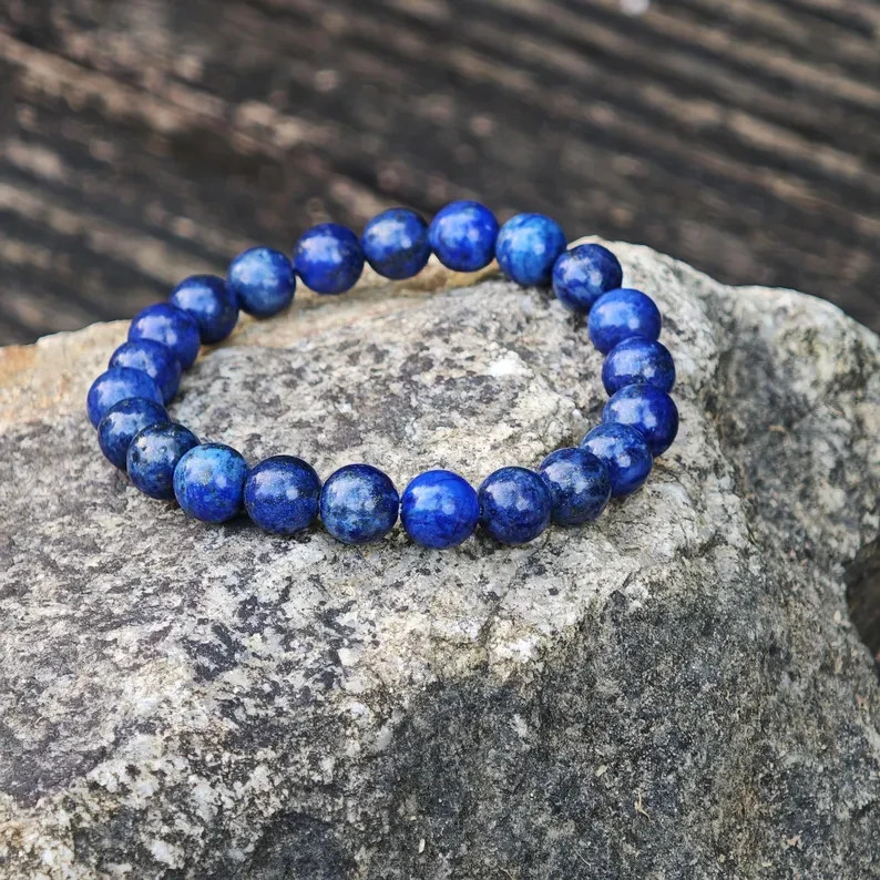 Natural Lapis Lazuli Bead Bracelet Unisex 8mm Blue Gemstone Protection Gift