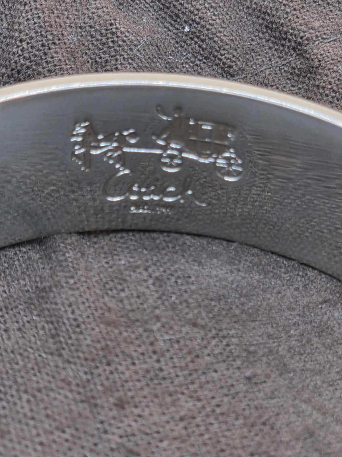 Coach Silver Tone Black Enamel Signature C Logo Cuff Bangle Bracelet Signed