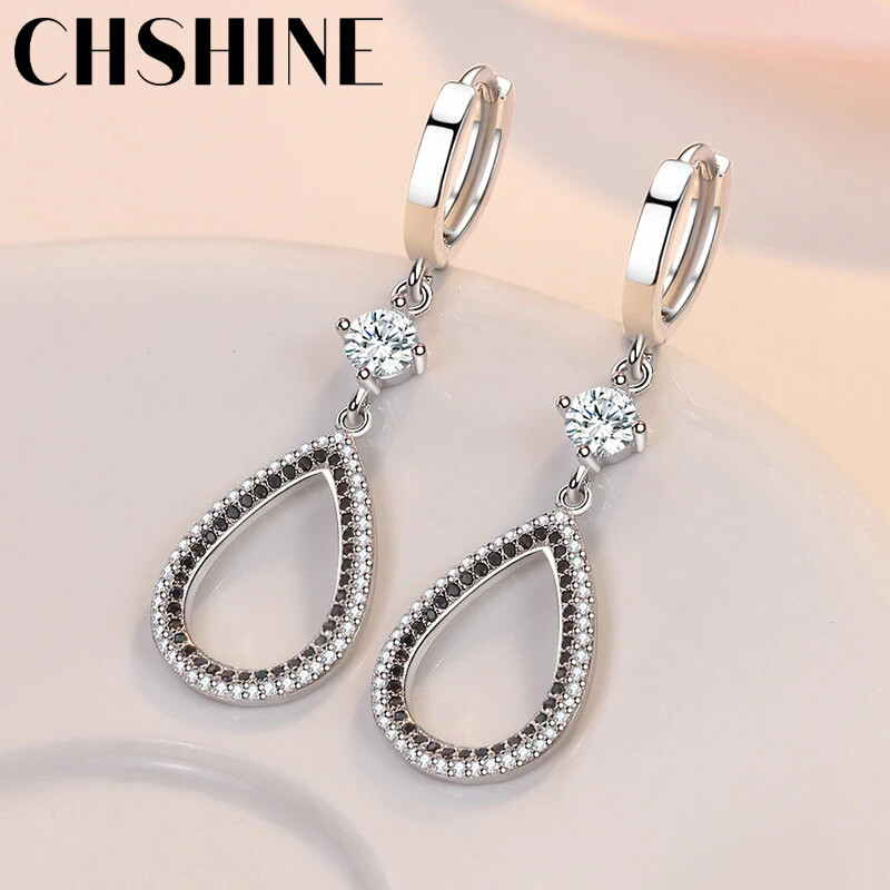 CHSHINE 925 Sterling Silver Water Drop Black Zircon Earrings Fashion Jewelry
