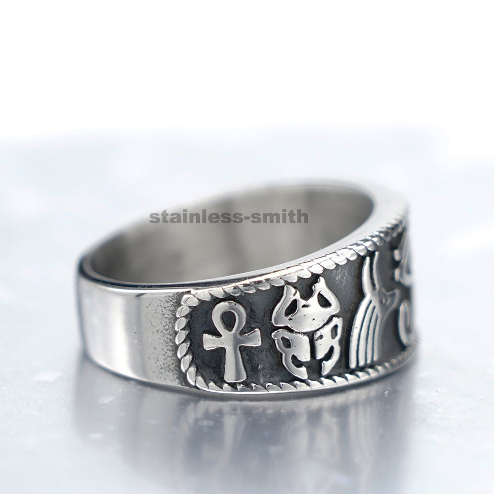 Mens Womens Egyptian Eye of Horus Anubis Pharaoh Ankh Scarab Band Ring Size 6-15