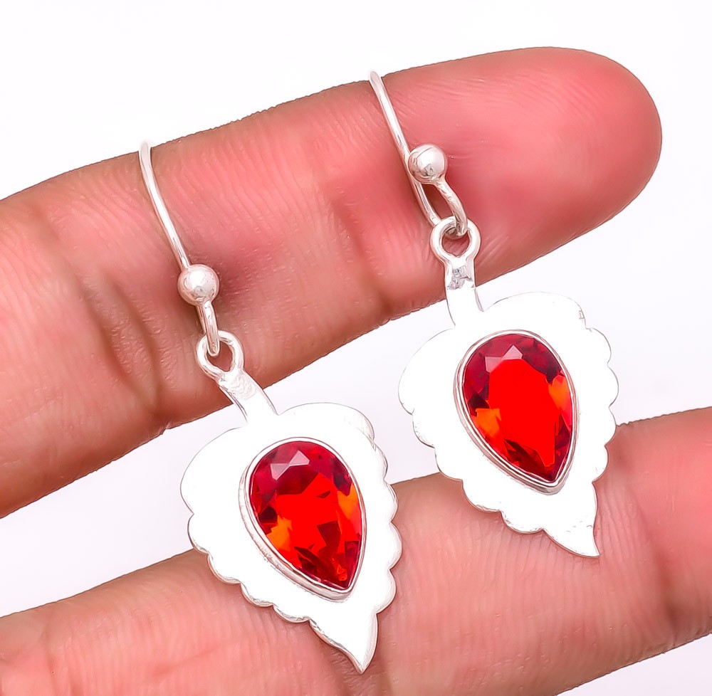 Mozambique Garnet Gemstone 925 Silver Plated Jewelry Earring 1.7″ S2636
