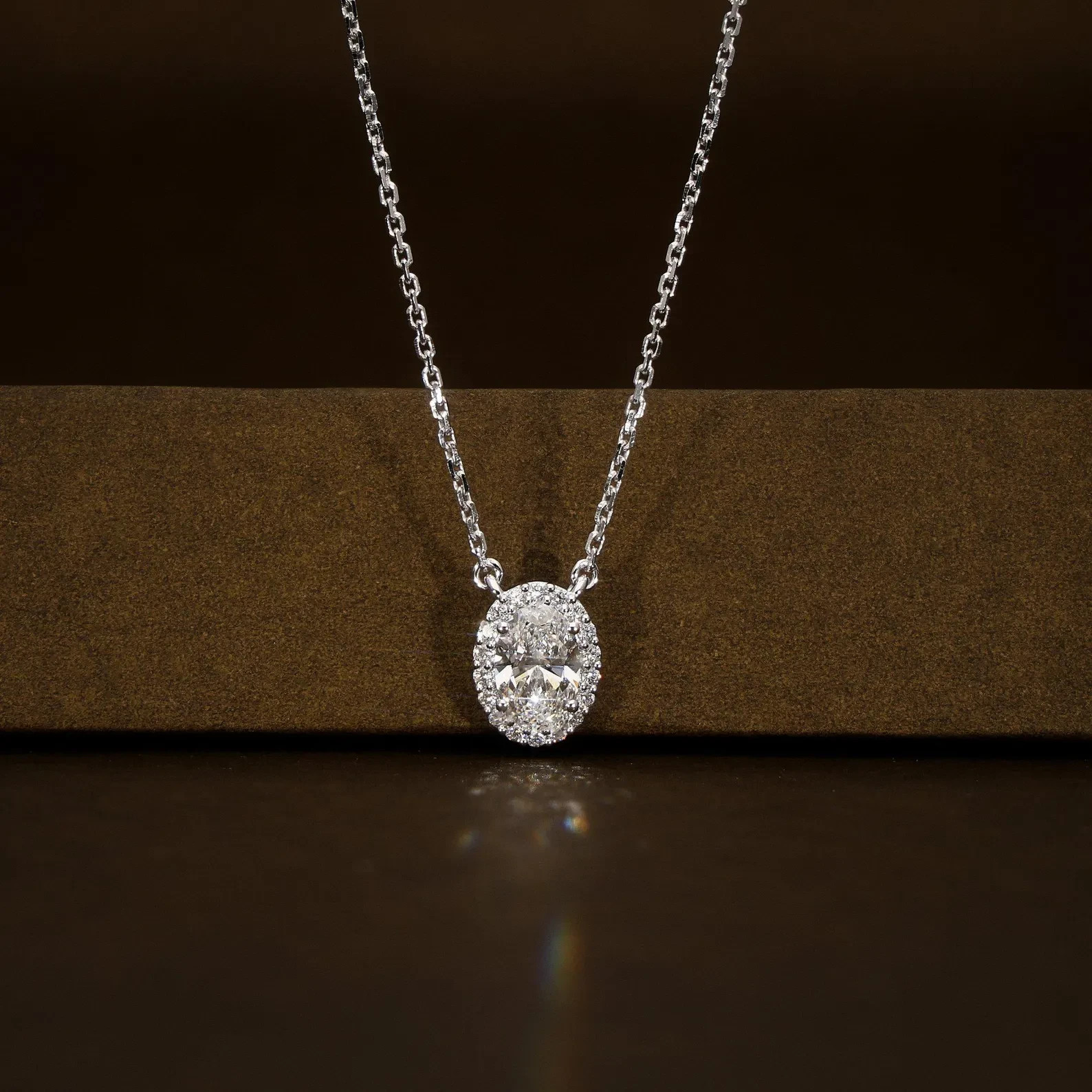 2.10 Ct Certified Oval Shape Natural White Diamond Pendant in 14k White Gold