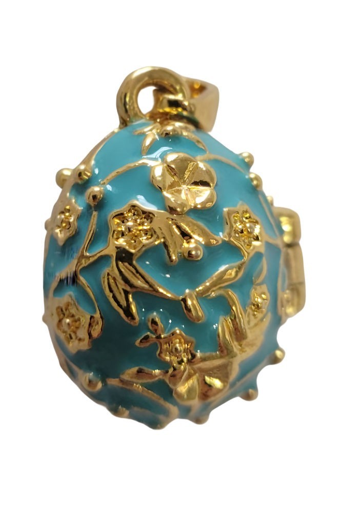 Russian Silver egg Pendant Light Blue base with gold color specks Opens Elephant