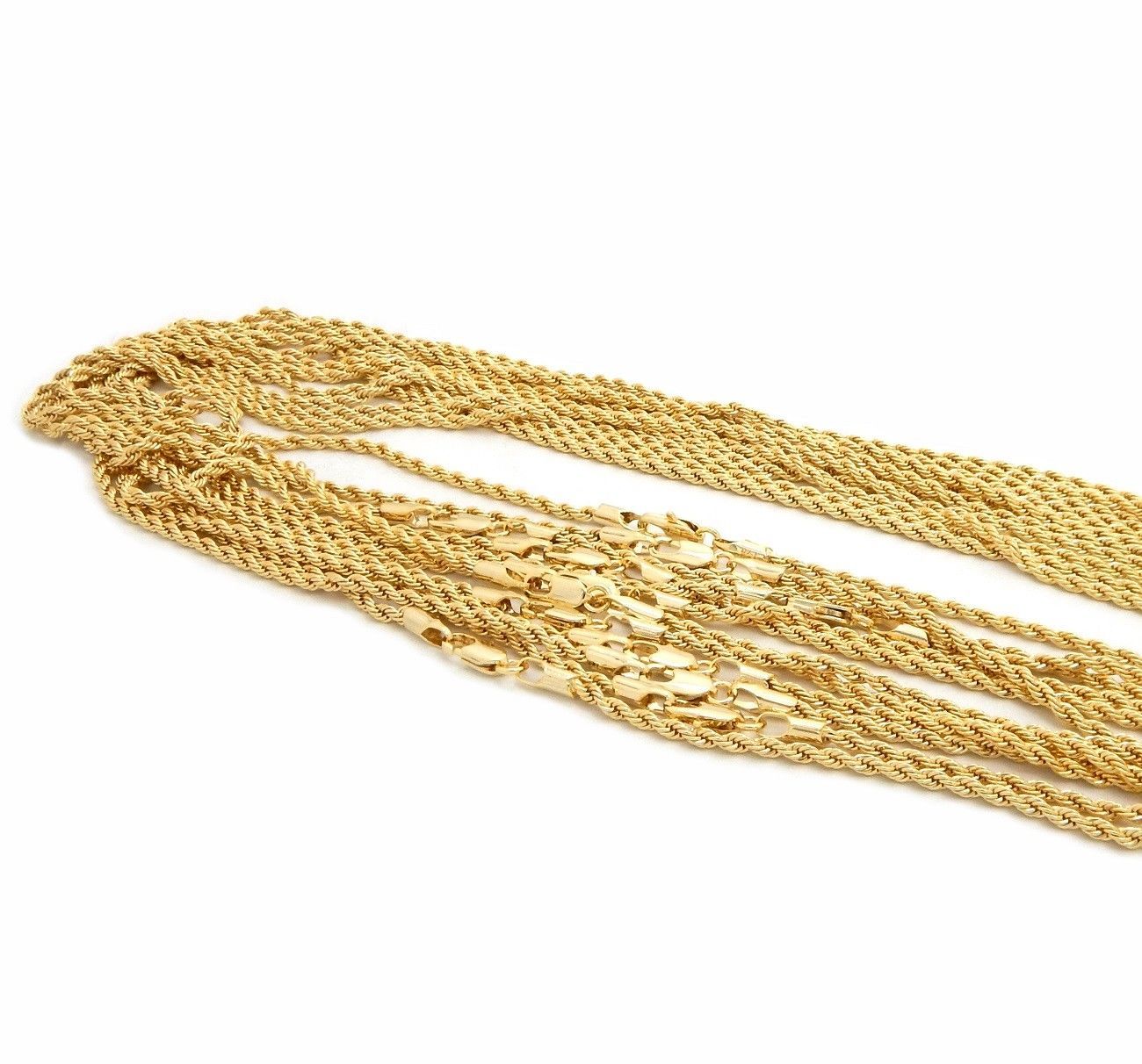 12 Piece Italy Rope Chain 2mm 20″ inch Necklace 14k Gold Plated Wholesale Lot