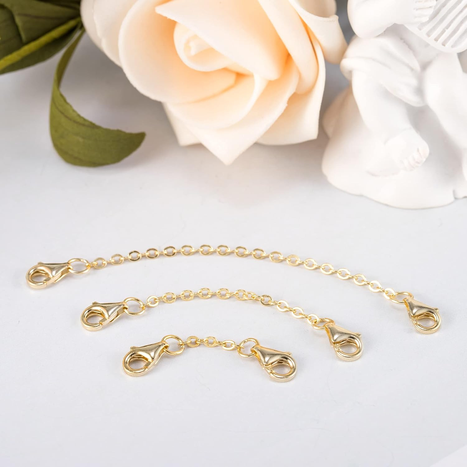 3Pcs 14K Gold Plated Necklace Extenders Solid Brass Chain Extension 1″ 2″ 3″