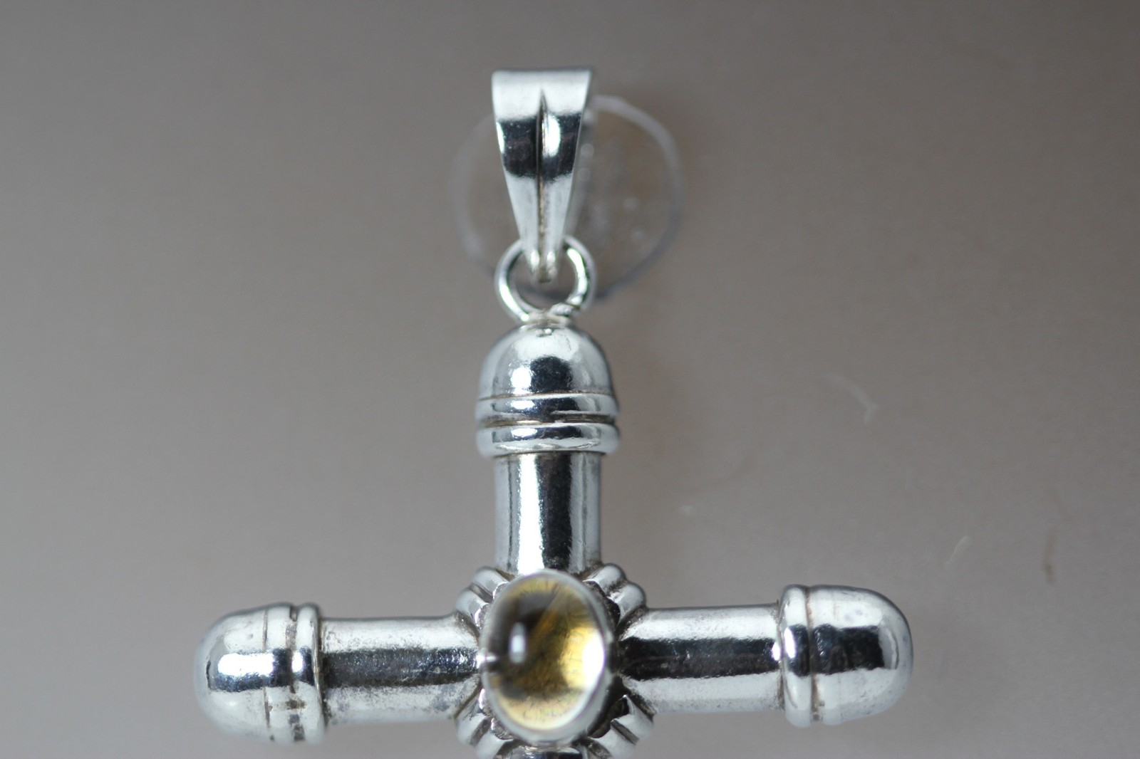 925 Sterling Silver Oval Yellow Stone Large Cross Pendant 7.3 Grams (PEN10218)