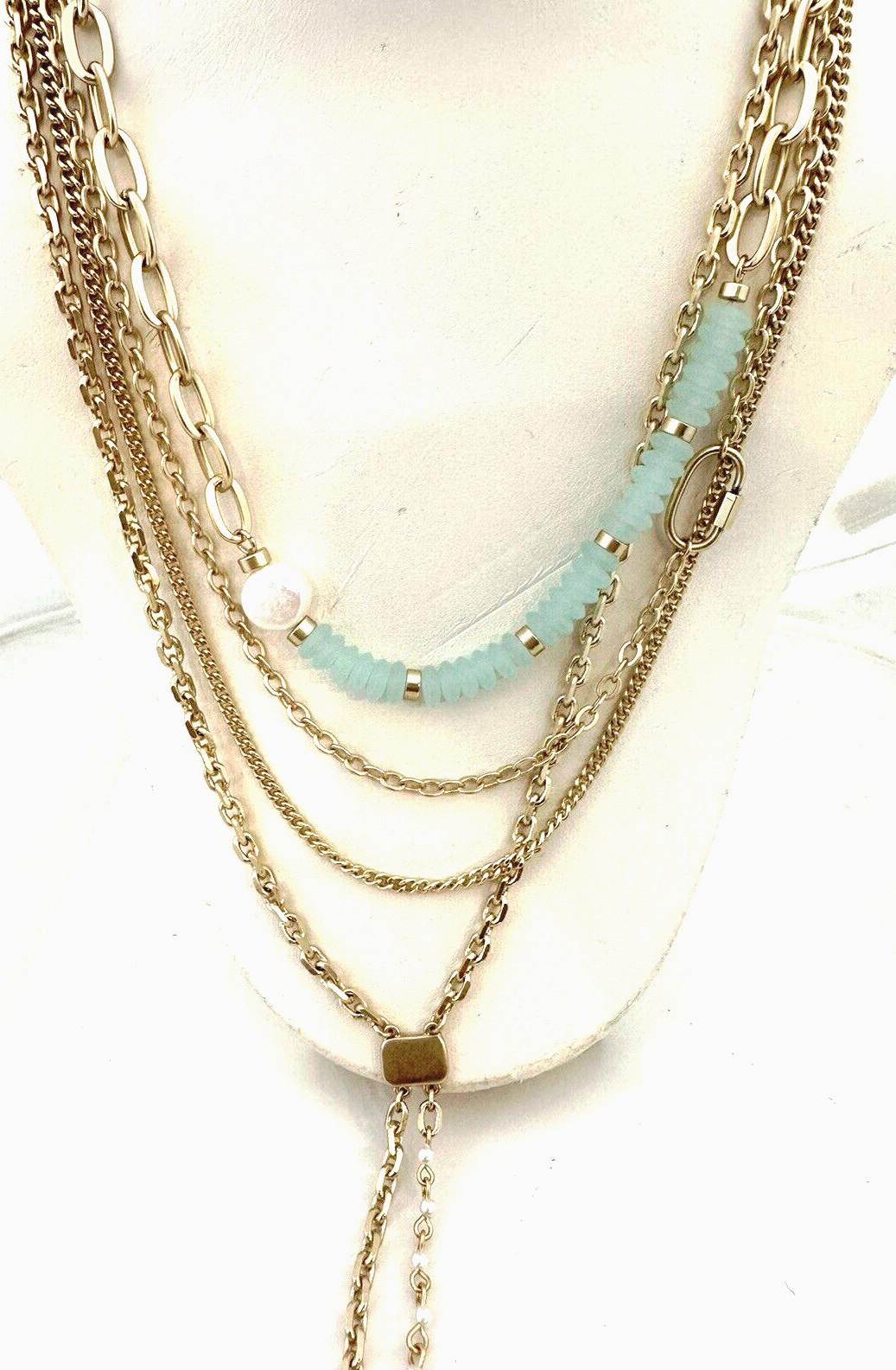 Lucky Brand 4-in-1 Layered Necklace Aqua Bead 16-28″L NWT $99