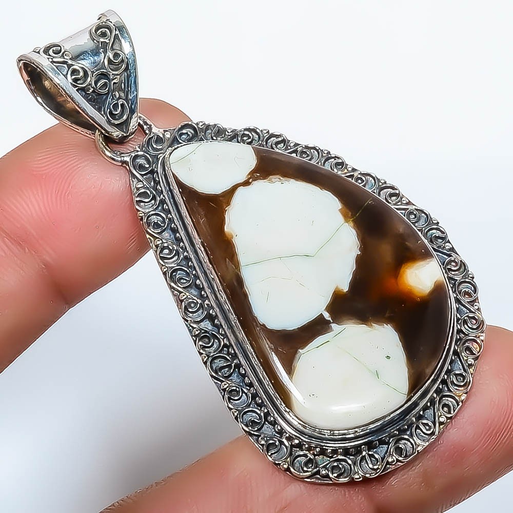 Petrified Peanut Wood Jasper 925 Silver Plated Pendant 2.26″ T11