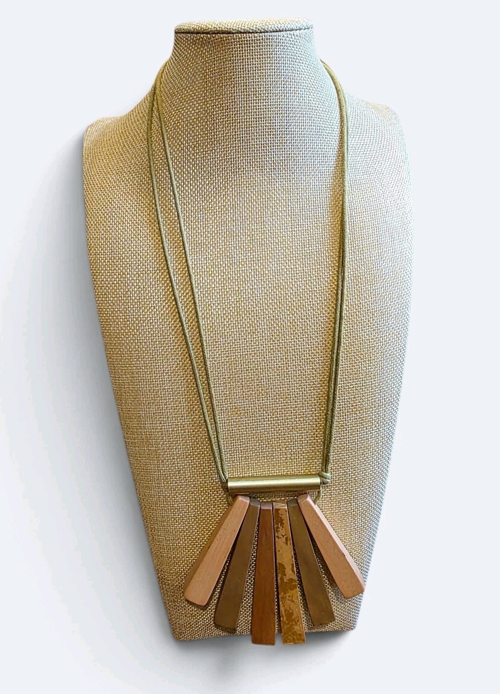 Sylca Designs Boho Wooden Statement Fan Necklace Neutral Gold Tan Adjustable