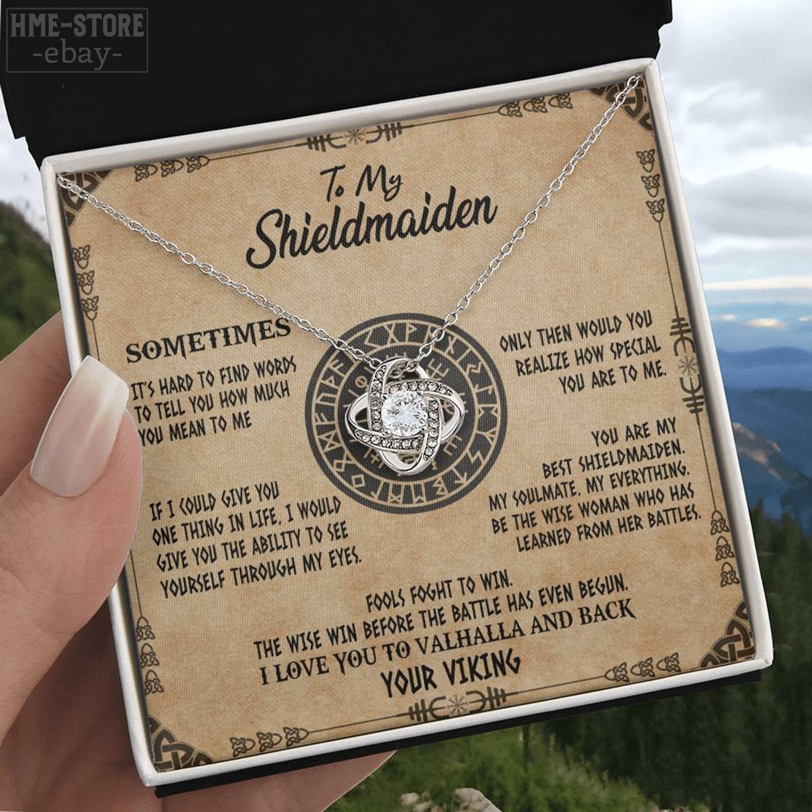 To My Shield-Maiden Necklace For Viking Wife Knot Pendant Jewelry Gifts For Her