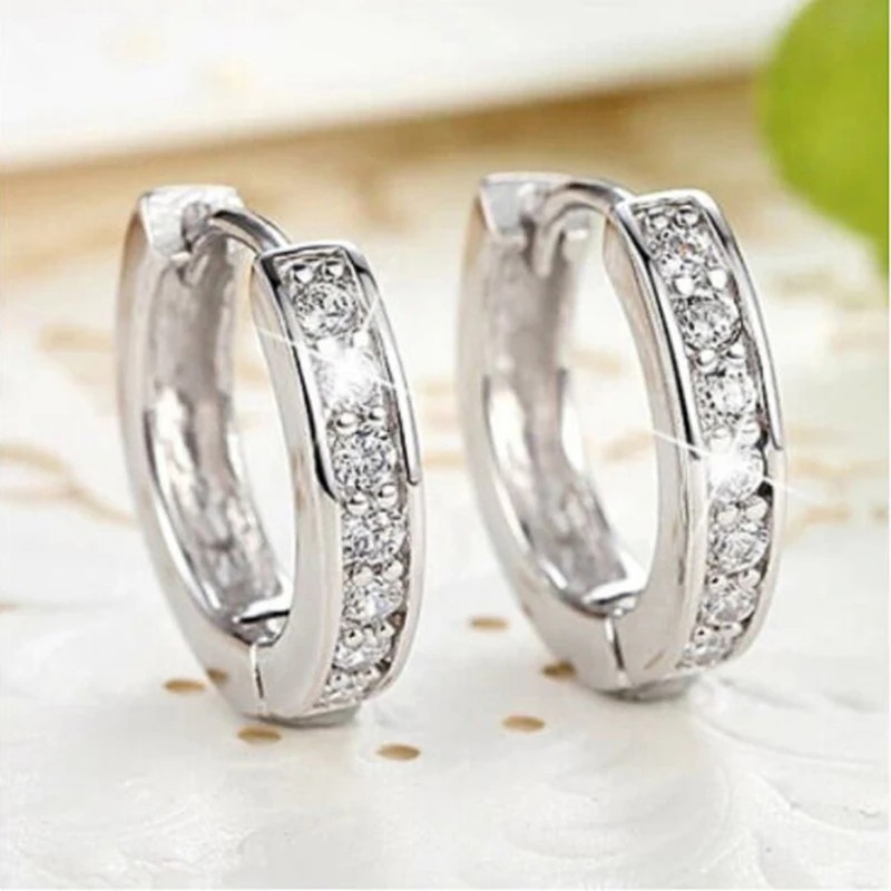 Silver Crystal Stud Hoop Earrings