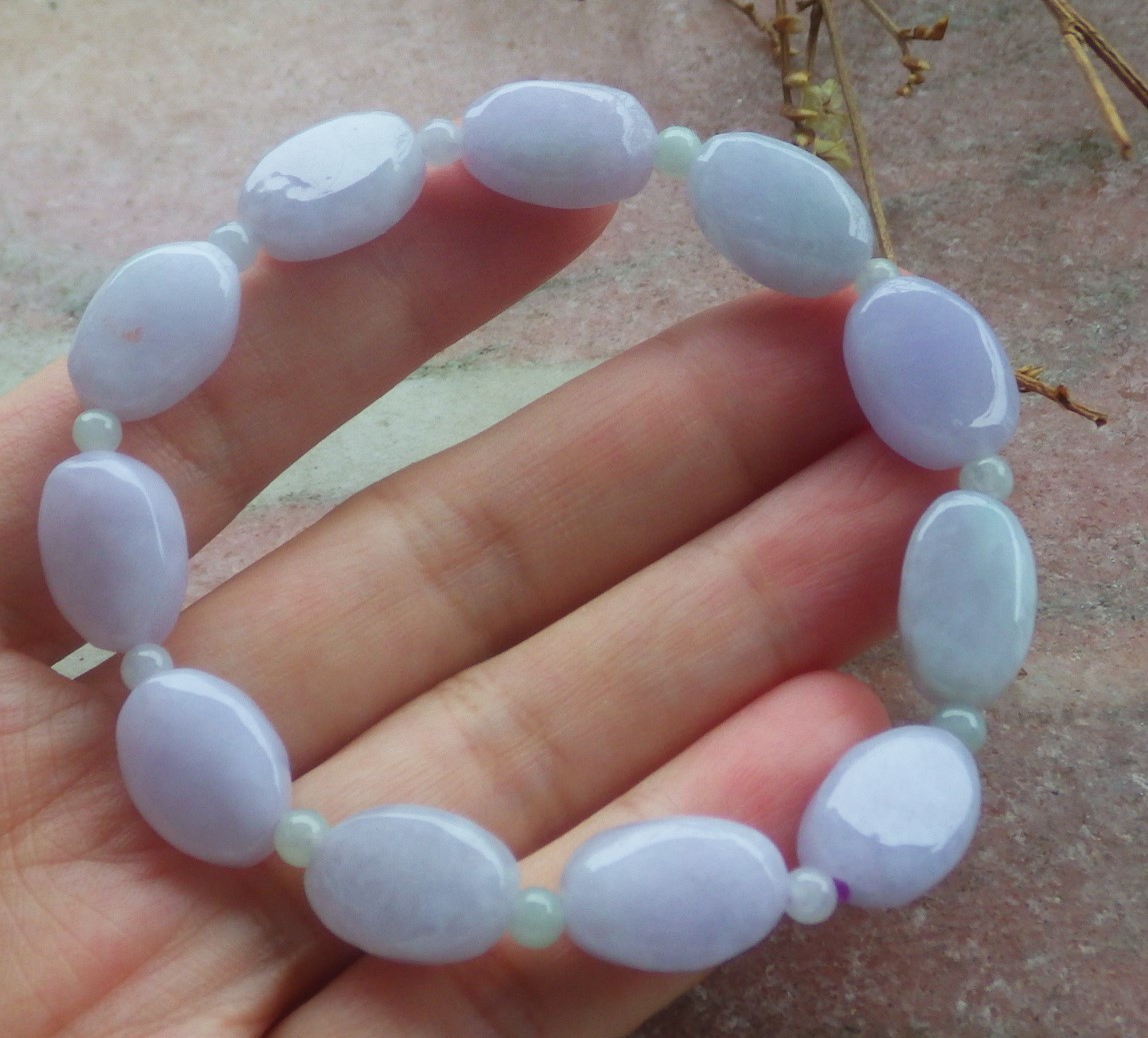 Video Certified Lavender Natural JADE JADEITE Bead Bangle Bracelet 132931 VS
