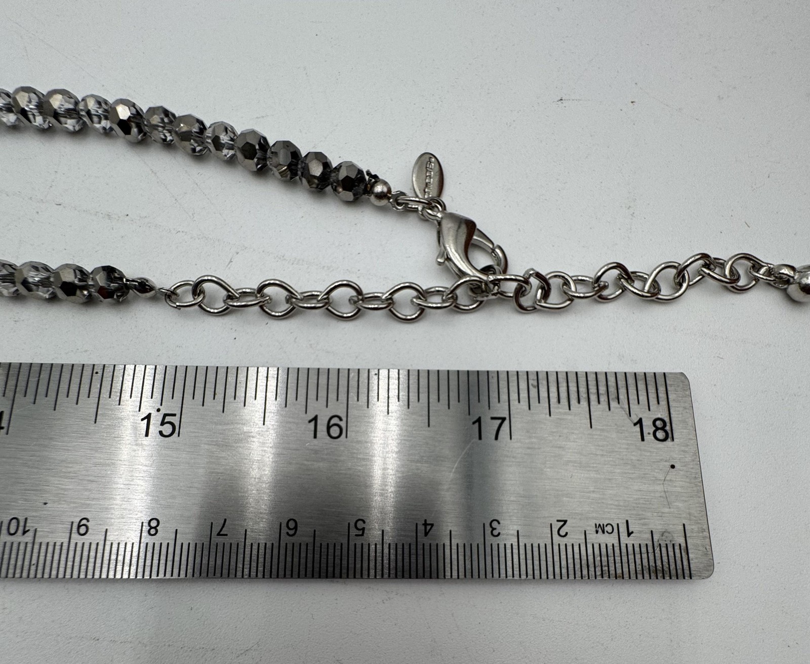 Chico’s Silver Tone Beaded Statement Necklace Gray Crystal Ball 35in Womens