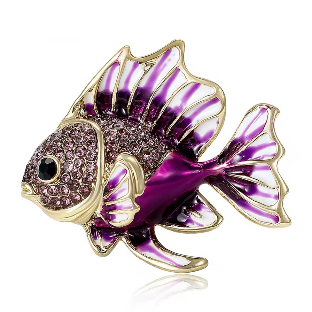 Purple Crystal Fish Brooch Pin Rhinestone Ocean Sea Life Marine Jewelry Gift
