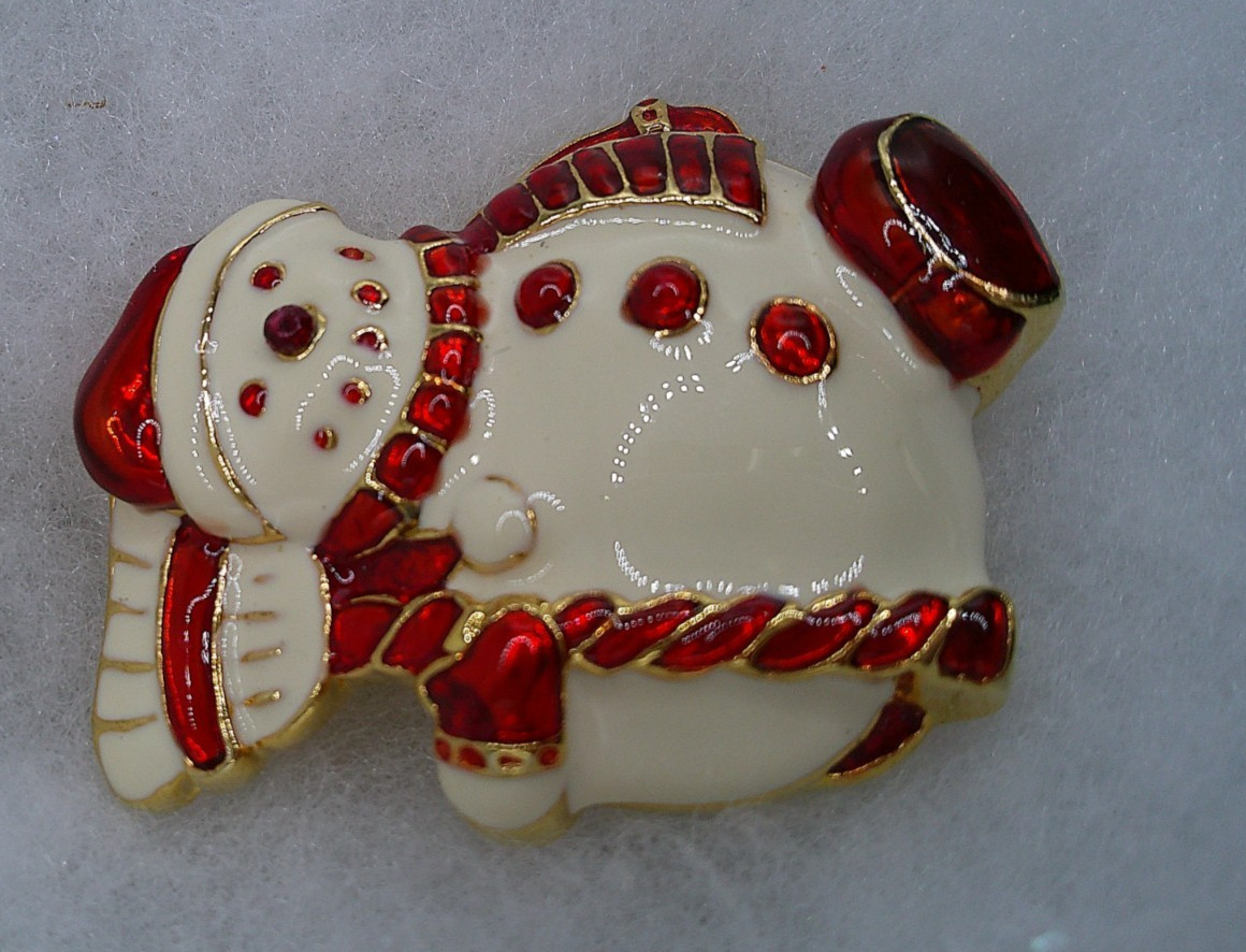 CHRISTOPHER RADKO SIGNED Christmas Snowman Enamel Brooch pin (A2)