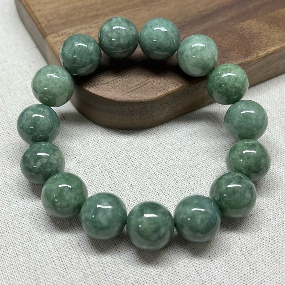 Certificate 1pcs Natural Grade A Jadeite Jade 13mm Round Bead Stretch Bracelet