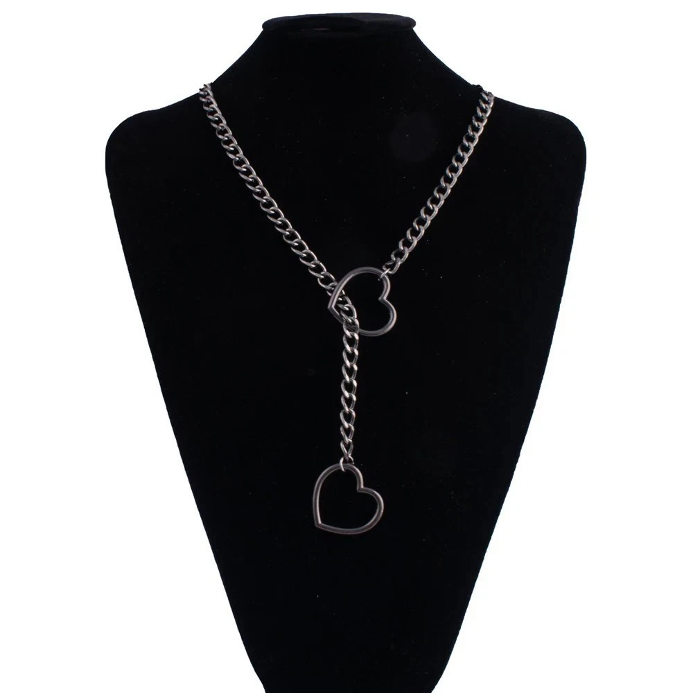 Heart Slip Chain Necklace For Women Punk Rock Love Chain Choker Necklace.