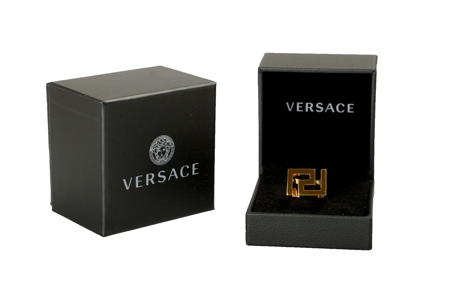 Versace Gold Color Metal “Greeca” Statement Ring Italy Sz 21
